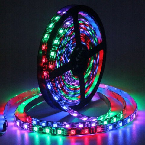 TAŚMA LED RGB 5050 BIAŁA KOLOROWA MOCNA WODOODPORNA SAMOPRZYLEPNA 5M +PILOT