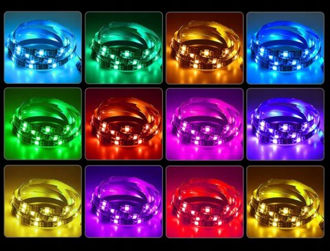 TAŚMA LED RGB 5050 BIAŁA KOLOROWA MOCNA WODOODPORNA SAMOPRZYLEPNA 5M +PILOT