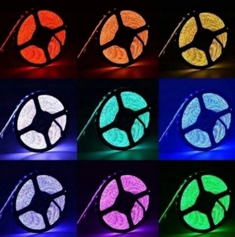 TAŚMA LED RGB 5050 BIAŁA KOLOROWA MOCNA WODOODPORNA SAMOPRZYLEPNA 5M +PILOT