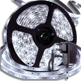 TAŚMA LED WODOODPORNA SMD BIAŁA ZIMNA NEUTRALNA MOCNA 5M ZESTAW + ZASILACZ