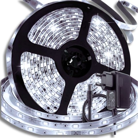 TAŚMA LED WODOODPORNA SMD BIAŁA ZIMNA NEUTRALNA MOCNA 5M ZESTAW + ZASILACZ