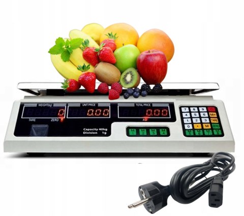 WAGA elektroniczna 40kg SKLEPOWA magazynowa kalkulacyjna LCD akumulator
