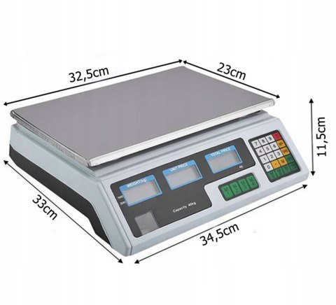 WAGA elektroniczna 40kg SKLEPOWA magazynowa kalkulacyjna LCD akumulator