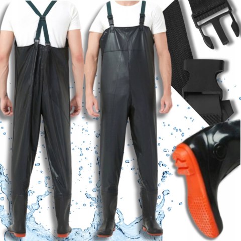 WODERY BUTY WĘDKARSKIE SPODNIOBUTY ANTYPOŚLIZGOWE RYBACKIE GUMOWE SZELKI 42