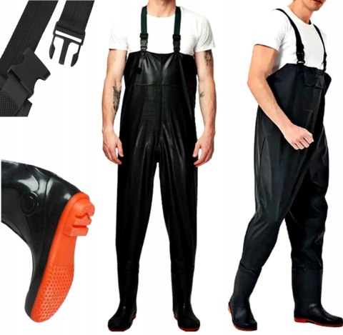 WODERY BUTY WĘDKARSKIE SPODNIOBUTY ANTYPOŚLIZGOWE RYBACKIE GUMOWE SZELKI 42