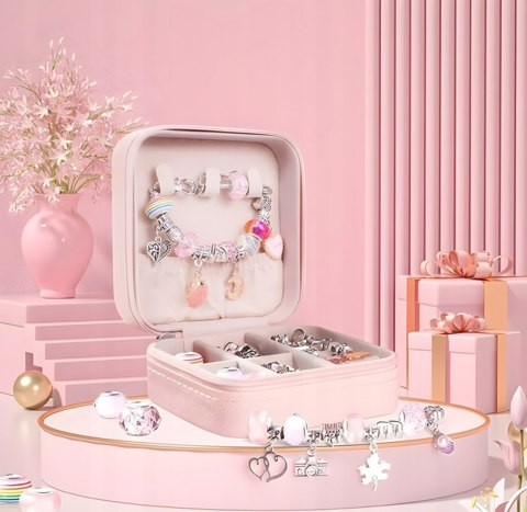 ZESTAW DO ROBIENIA BRANSOLETEK I NASZYJNIKÓW DIY CHARMS BIŻUTERI KORALIKI