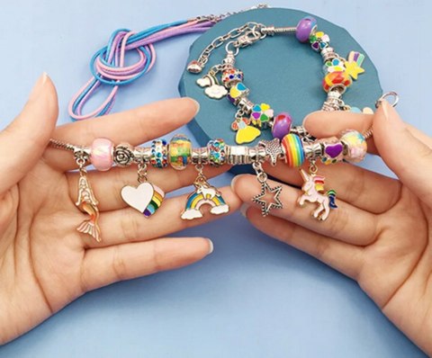 ZESTAW DO ROBIENIA BRANSOLETEK I NASZYJNIKÓW DIY CHARMS BIŻUTERI KORALIKI