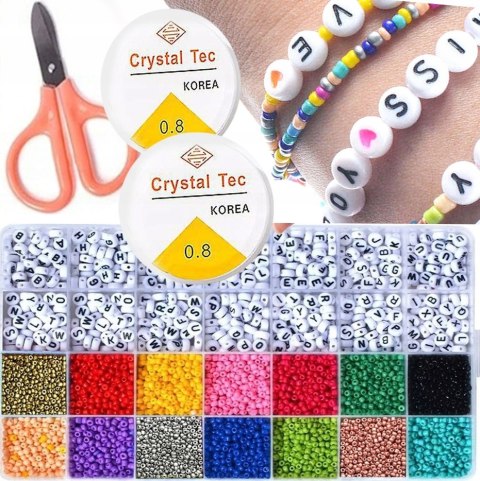 ZESTAW DO ROBIENIA BRANSOLETEK NASZYJNIKÓW BIŻUTERII KORALIKI LITERKI DIY