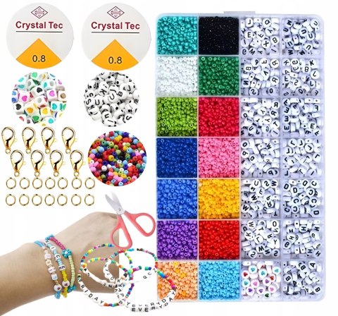 ZESTAW DO ROBIENIA BRANSOLETEK NASZYJNIKÓW BIŻUTERII KORALIKI LITERKI DIY