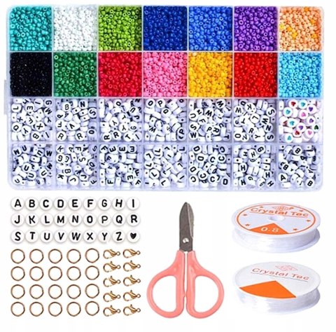 ZESTAW DO ROBIENIA BRANSOLETEK NASZYJNIKÓW BIŻUTERII KORALIKI LITERKI DIY