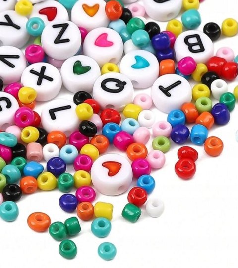 ZESTAW DO ROBIENIA BRANSOLETEK NASZYJNIKÓW BIŻUTERII KORALIKI LITERKI DIY