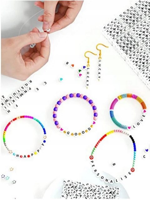 ZESTAW DO ROBIENIA BRANSOLETEK NASZYJNIKÓW BIŻUTERII KORALIKI LITERKI DIY