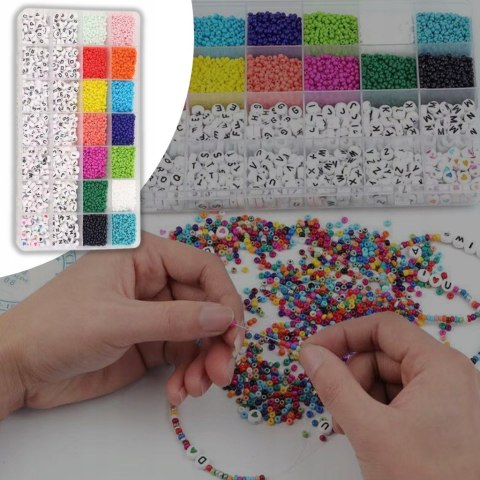 ZESTAW DO ROBIENIA BRANSOLETEK NASZYJNIKÓW BIŻUTERII KORALIKI LITERKI DIY
