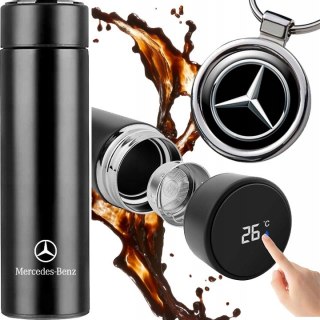 BRELOK + KUBEK TERMICZNY MERCEDES TERMOS NA KAWĘ HERBATĘ Z WYŚWIETL. LED