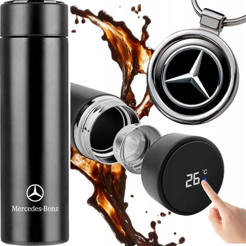 BRELOK + KUBEK TERMICZNY MERCEDES TERMOS NA KAWĘ HERBATĘ Z WYŚWIETL. LED