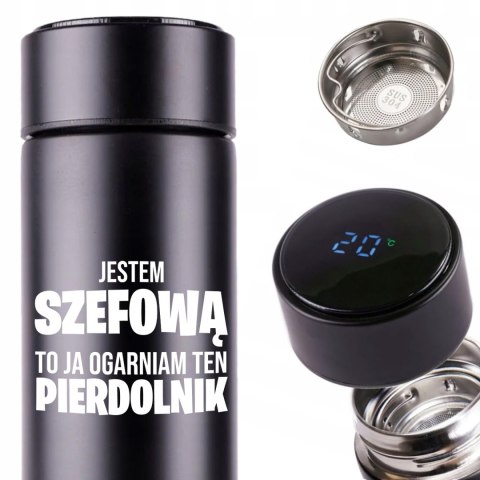 KUBEK TERMICZNY TERMOS LED Z NADRUKIEM PREZENT dla szefowej 01