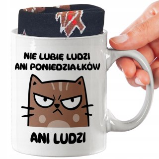 ŚWIĄTECZNY KUBEK I SKARPETKI ZESTAW NA PREZENT WZÓR NIE LUBIĘ LUDZI