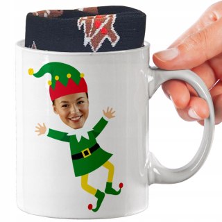 ŚWIĄTECZNY KUBEK I SKARPETKI ZESTAW NA PREZENT WZÓR TWOJA TWARZ JAKO ELF