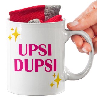 ŚWIĄTECZNY KUBEK I SKARPETKI ZESTAW NA PREZENT WZÓR UPSI DUPSI