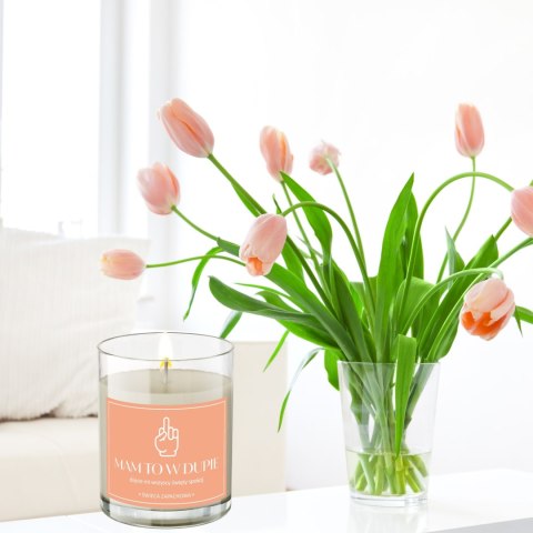 ŚWIECA SZKLANA SOJOWA ŚWIECZKA ZAPACHOWA etykieta MAM TO W D*PIE PREZENT