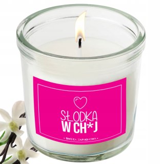 ŚWIECA SZKLANA SOJOWA ŚWIECZKA ZAPACHOWA etykieta SŁODKA W CH*J PREZENT