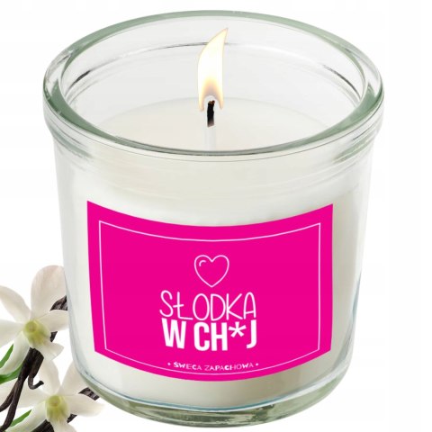 ŚWIECA SZKLANA SOJOWA ŚWIECZKA ZAPACHOWA etykieta SŁODKA W CH*J PREZENT