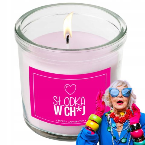 ŚWIECA SZKLANA SOJOWA ŚWIECZKA ZAPACHOWA etykieta SŁODKA W CH*J PREZENT