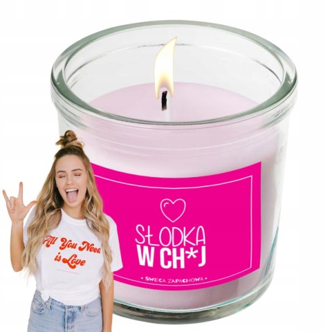 ŚWIECA SZKLANA SOJOWA ŚWIECZKA ZAPACHOWA etykieta SŁODKA W CH*J PREZENT