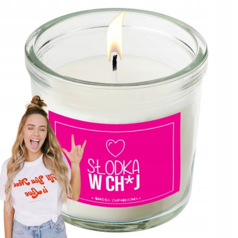 ŚWIECA SZKLANA SOJOWA ŚWIECZKA ZAPACHOWA etykieta SŁODKA W CH*J PREZENT