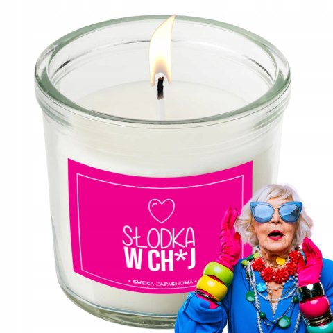 ŚWIECA SZKLANA SOJOWA ŚWIECZKA ZAPACHOWA etykieta SŁODKA W CH*J PREZENT