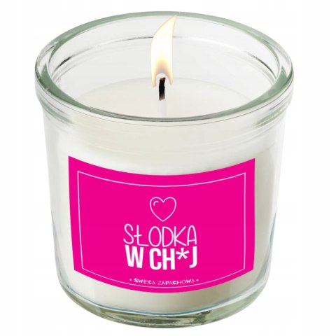 ŚWIECA SZKLANA SOJOWA ŚWIECZKA ZAPACHOWA etykieta SŁODKA W CH*J PREZENT