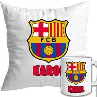 KUBEK I PODUSZKA FC BARCELONA 01 IMIĘ ZESTAW DLA FANA PIŁKI KIBICA