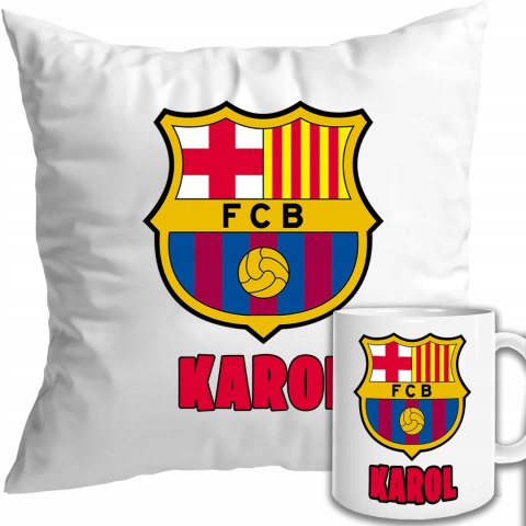 KUBEK I PODUSZKA FC BARCELONA 01 IMIĘ ZESTAW DLA FANA PIŁKI KIBICA