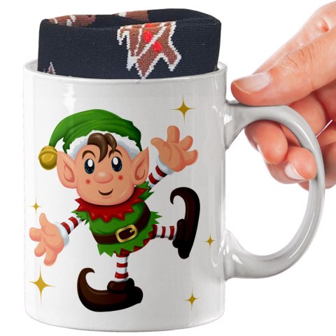 ŚWIĄTECZNY KUBEK I SKARPETKI ZESTAW NA PREZENT WZÓR ELF 01