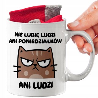 ŚWIĄTECZNY KUBEK I SKARPETKI ZESTAW NA PREZENT WZÓR NIE LUBIĘ LUDZI