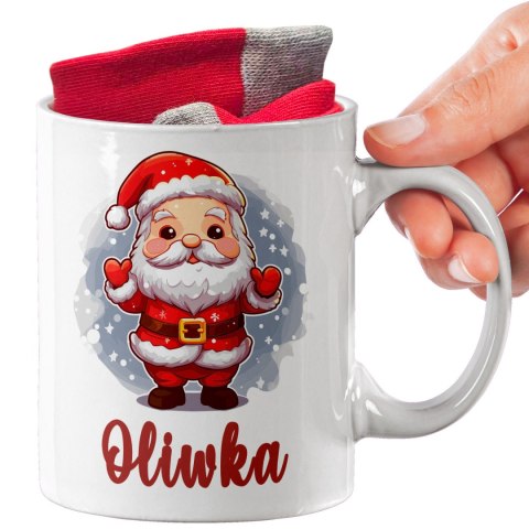 ŚWIĄTECZNY KUBEK I SKARPETKI ZESTAW NA PREZENT WZÓR P01 ŚWIĘTA IMIĘ