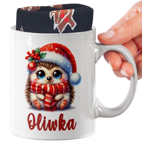 ŚWIĄTECZNY KUBEK I SKARPETKI ZESTAW NA PREZENT WZÓR P02 ŚWIĘTA IMIĘ