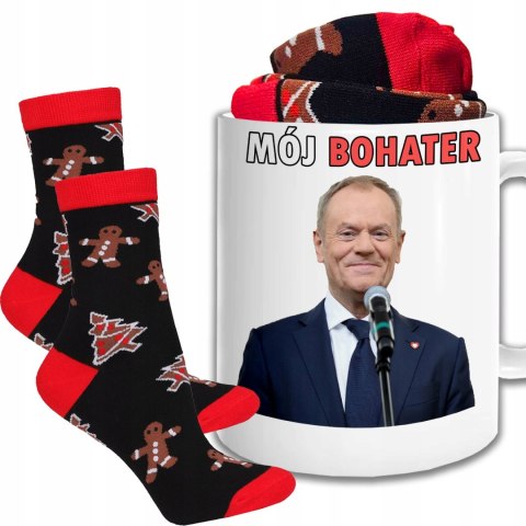 ŚWIĄTECZNY KUBEK I SKARPETKI ZESTAW NA PREZENT WZÓR PDM DONALD TUSK 04