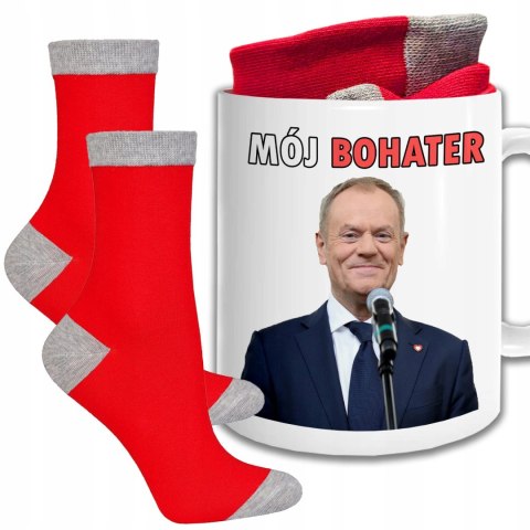 ŚWIĄTECZNY KUBEK I SKARPETKI ZESTAW NA PREZENT WZÓR PDM DONALD TUSK 04