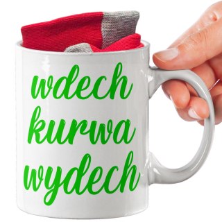 ŚWIĄTECZNY KUBEK I SKARPETKI ZESTAW NA PREZENT WZÓR WDECH KUWA WYDECH