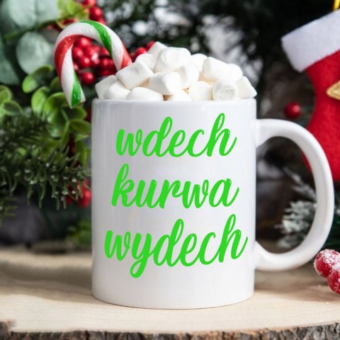 ŚWIĄTECZNY KUBEK I SKARPETKI ZESTAW NA PREZENT WZÓR WDECH KUWA WYDECH