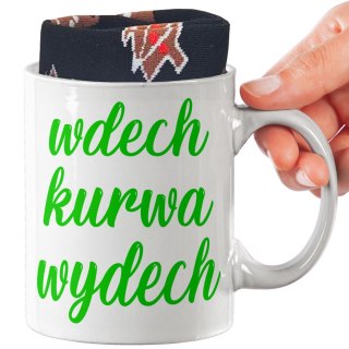ŚWIĄTECZNY KUBEK I SKARPETKI ZESTAW NA PREZENT WZÓR WDECH KUWA WYDECH