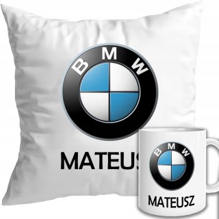 PERSONALIZOWANY ZESTAW DLA FANA MOTORYZACJI PODUSZKA I KUBEK BMW + IMIĘ