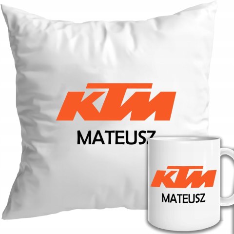 PERSONALIZOWANY ZESTAW DLA FANA MOTORYZACJI PODUSZKA I KUBEK KTM + IMIĘ