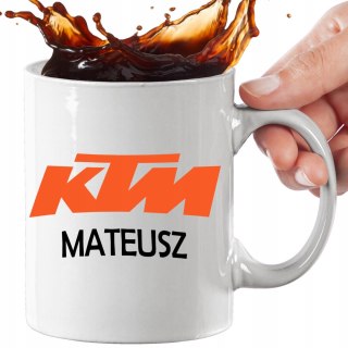PERSONALIZOWANY ZESTAW DLA FANA MOTORYZACJI PODUSZKA I KUBEK KTM + IMIĘ