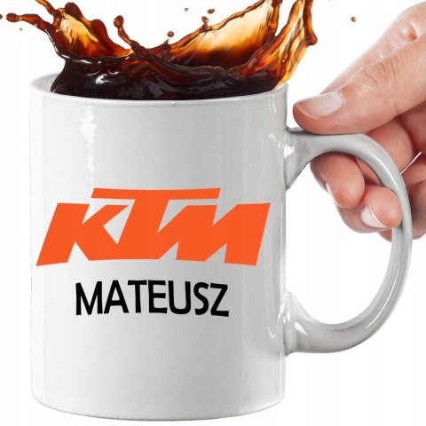PERSONALIZOWANY ZESTAW DLA FANA MOTORYZACJI PODUSZKA I KUBEK KTM + IMIĘ