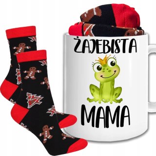 ŚWIĄTECZNY KUBEK I SKARPETKI ZESTAW NA PREZENT WZÓR ŻAJEBISTA MAMA