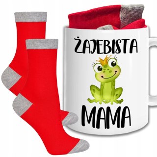 ŚWIĄTECZNY KUBEK I SKARPETKI ZESTAW NA PREZENT WZÓR ŻAJEBISTA MAMA