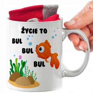 ŚWIĄTECZNY KUBEK I SKARPETKI ZESTAW NA PREZENT WZÓR ŻYCIE TO BUL
