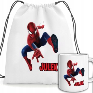 ZESTAW SZKOLNY KUBEK I PLECAK WOREK SPODERMAN P06 IMIĘ PIĘKNY!